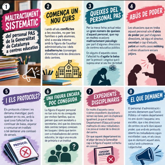 OpinióMaltractament sistemàtic del personal PAS de la Generalitat de Catalunya a centres educatius PAS educacio